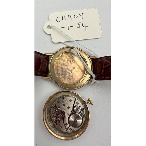 571 - A 1950's Tudor manual wind 9ct gold wristwatch with gold hands and numbers, subsidiary seconds dial ... 