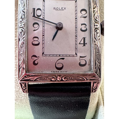 575 - A 1920's Rolex Rebberg rectangular gentleman's wristwatch with engraved bevel surround. With a green... 