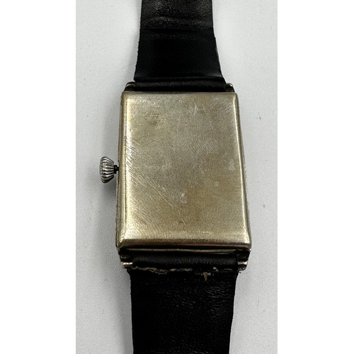 575 - A 1920's Rolex Rebberg rectangular gentleman's wristwatch with engraved bevel surround. With a green... 