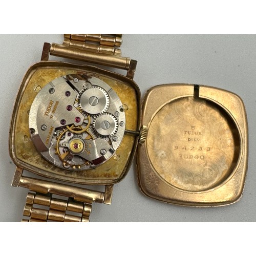 576 - A 1950's 9ct gold cased Rolex Tudor hand winding dress watch with gold plated bracelet. Rolex crown.... 