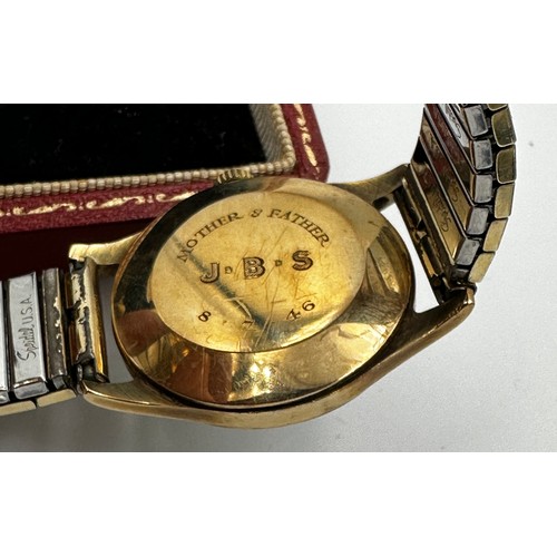 579 - A 9ct gold Rolex gentleman's wristwatch. C.1946 Birmingham with original Speidel strap. Engraved to ... 