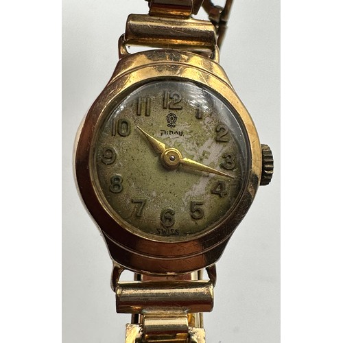 591 - A 9ct gold ladies Tudor wristwatch on rolled gold chain. Inner stamped 334025. B&S case made for Rol... 