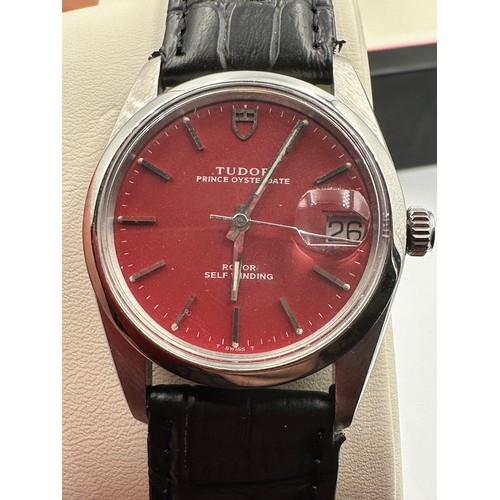 595 - Tudor Prince Oysterdate gentleman's stainless steel Rotor Self-Winding wristwatch on black leather s... 