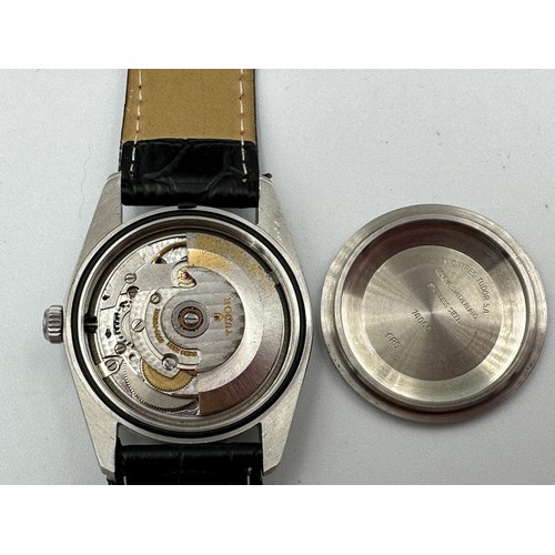 595 - Tudor Prince Oysterdate gentleman's stainless steel Rotor Self-Winding wristwatch on black leather s... 