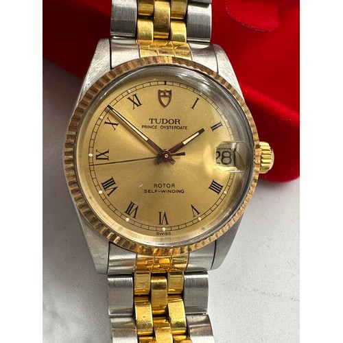 597 - A vintage Tudor Prince Oysterdate gentleman's wristwatch in Rolex case and crown, 14ct bezel on Tudo... 