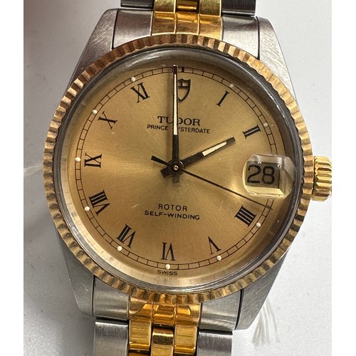 597 - A vintage Tudor Prince Oysterdate gentleman's wristwatch in Rolex case and crown, 14ct bezel on Tudo... 