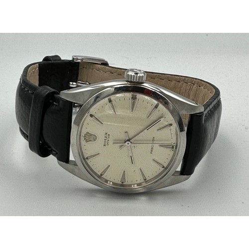 600 - A gentleman's Rolex Oyster Precision wristwatch, steel case on black leather strap. 35mm case. Ref: ... 