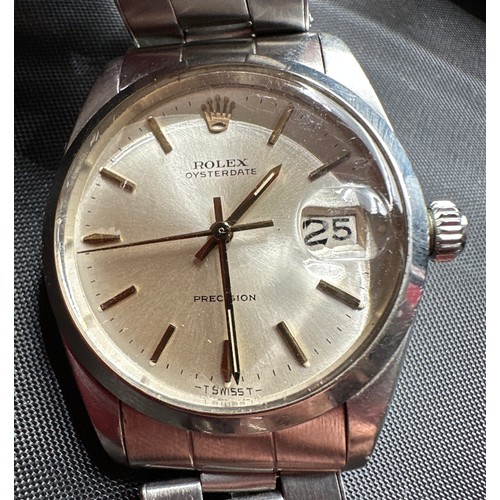 604 - A boxed gentleman's 1967 Rolex Oysterdate Precision wristwatch, steel case on steel Rolex unbranded ... 