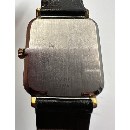 609 - A vintage Tudor Geneve Le Royer gold plated wind up gentleman's wristwatch on black leather strap an... 