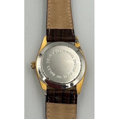 615 - A boxed Tudor Prince Oysterdate gentleman's wristwatch with date aperture on black leather strap. 35... 