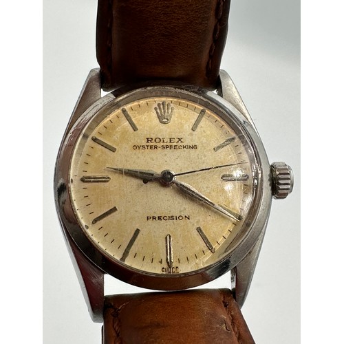 622 - A gentleman's precision Rolex Oyster Speedking wristwatch, circa 1946, steel case on brown leather s... 