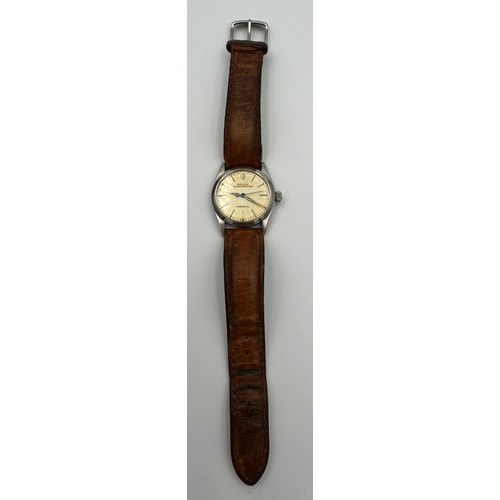 622 - A gentleman's precision Rolex Oyster Speedking wristwatch, circa 1946, steel case on brown leather s... 