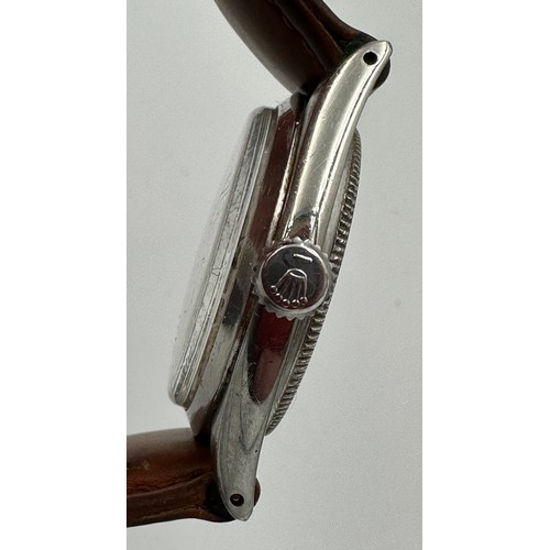 622 - A gentleman's precision Rolex Oyster Speedking wristwatch, circa 1946, steel case on brown leather s... 