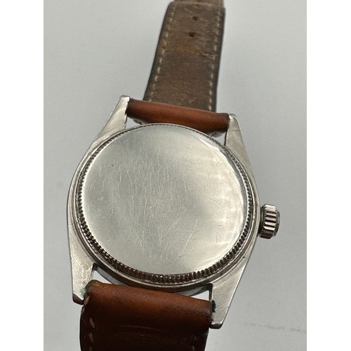 622 - A gentleman's precision Rolex Oyster Speedking wristwatch, circa 1946, steel case on brown leather s... 