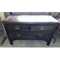 An 18thC/ 19thC oak chest of 2 short over 1 long drawer 134w x 90d x 85cm h.