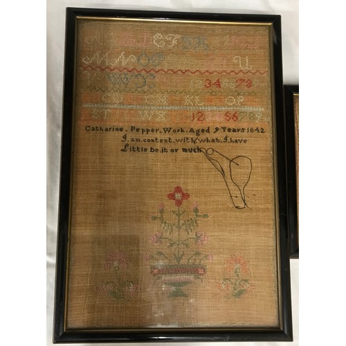 1050 - Two 19thC framed samplers one reading Elizabeth Watterton's Work 1856 the other reading Catherine Pe... 