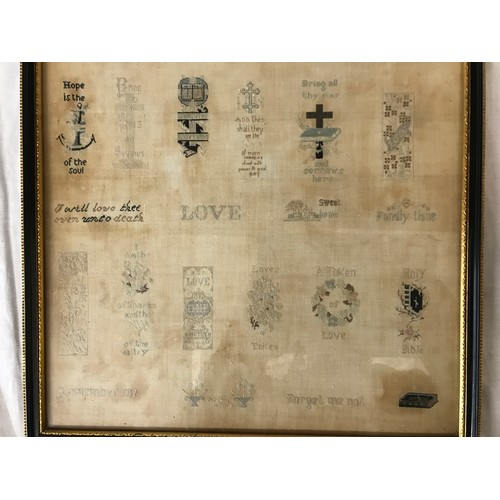 1051 - An early 19thC framed silk cross stitch of quotes to include 'Hope is the anchor of the soul', 'Brin... 