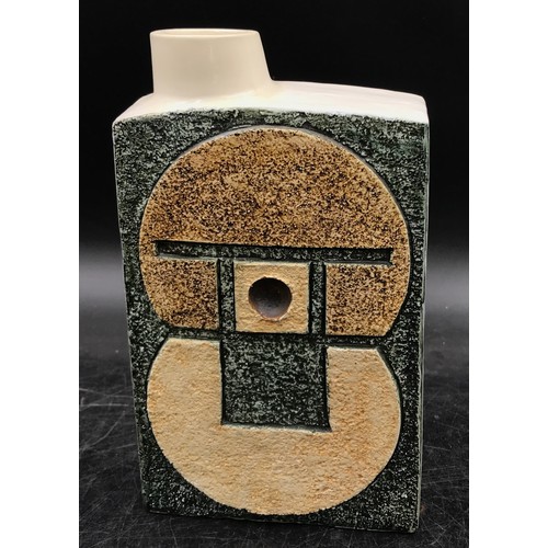 236 - A Troika pottery slab vase by Avril Bennett initialled A B to base moulded with geometric shapes in ... 