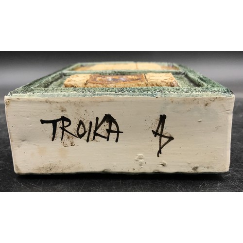 236 - A Troika pottery slab vase by Avril Bennett initialled A B to base moulded with geometric shapes in ... 