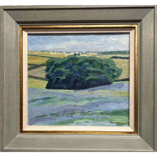 1334 - Melvyn Petterson (1947) ''Borage Field Nr Louth'' oil on board. Signed L.R. MLP 04 and full signatur... 