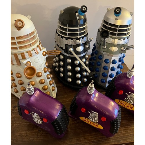 905 - Three product Enterprise battery operated Daleks 31cm h together with three radio commands.