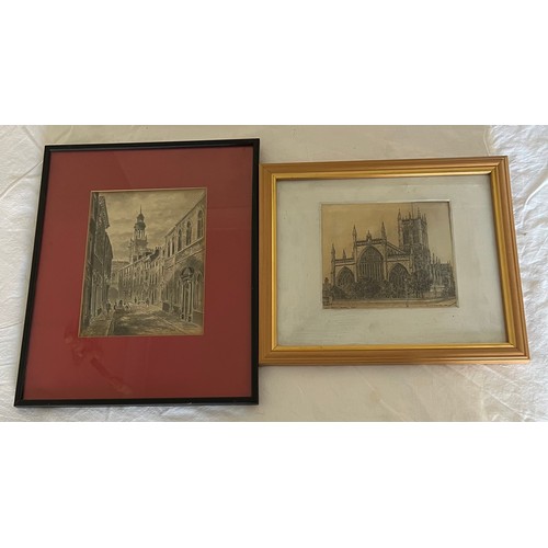 1341 - F.S.Smith 1860-1925, two pen and ink sketches depicting Hull scenes to include Holy Trinity Church a... 