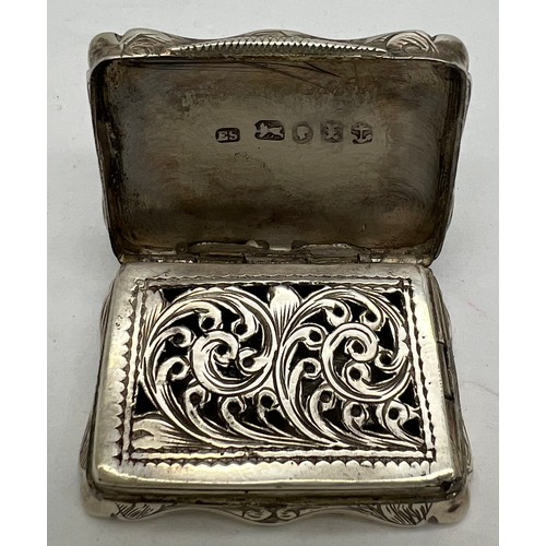 812 - Silver vinaigrette with foliate scroll engraving Birmingham 1846, maker Edward Smith. Inscribed to t... 