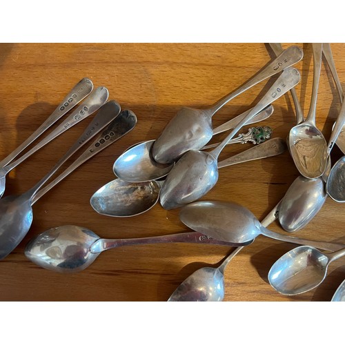 821 - A large quantity of worn and damaged silver teaspoons, mainly Georgian. Various dates and makers. To... 