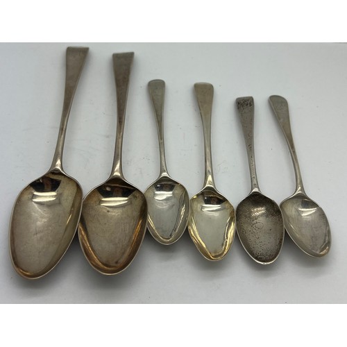 822 - Six 18thC various silver spoons by the Bateman family.