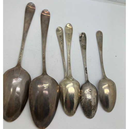 822 - Six 18thC various silver spoons by the Bateman family.