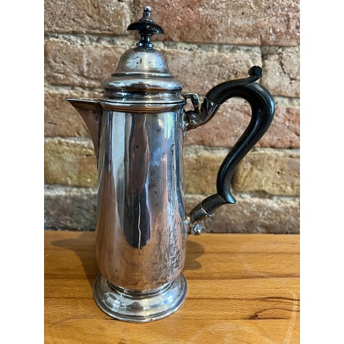 834 - Silver coffee pot with ebony knop and handle. Height 21cm. Weight 279gm. Marks rubbed but probably L... 