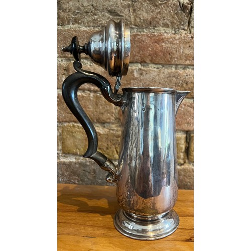 834 - Silver coffee pot with ebony knop and handle. Height 21cm. Weight 279gm. Marks rubbed but probably L... 