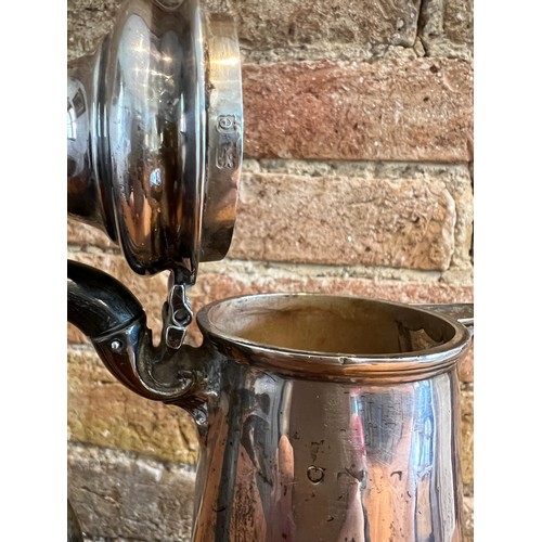 834 - Silver coffee pot with ebony knop and handle. Height 21cm. Weight 279gm. Marks rubbed but probably L... 