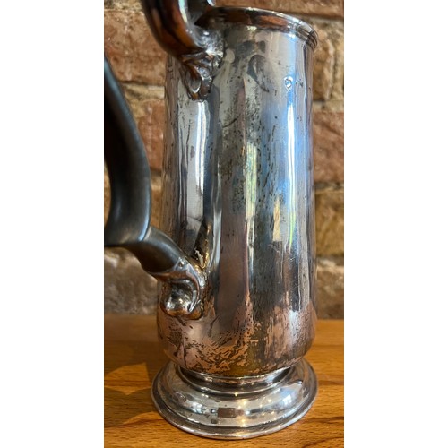 834 - Silver coffee pot with ebony knop and handle. Height 21cm. Weight 279gm. Marks rubbed but probably L... 