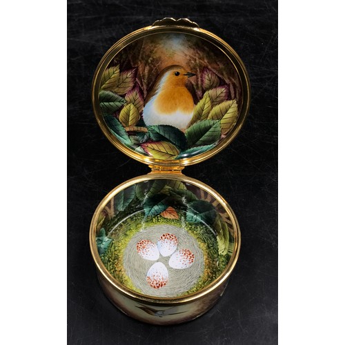 251 - A boxed Limited Edition Moorcroft enamel trinket box entitled 'Robins' numbered 17/50 to base and si... 