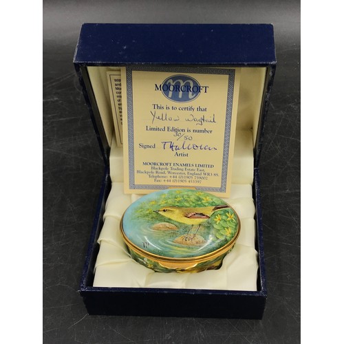 252 - A limited edition Moorcroft enamel box entitled 'Yellow Wagtail' by T Hallam for Enamels numbered 30... 