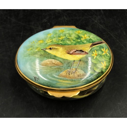 252 - A limited edition Moorcroft enamel box entitled 'Yellow Wagtail' by T Hallam for Enamels numbered 30... 