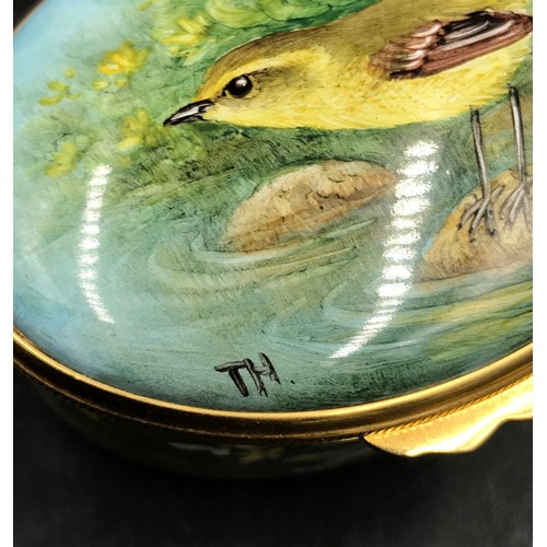 252 - A limited edition Moorcroft enamel box entitled 'Yellow Wagtail' by T Hallam for Enamels numbered 30... 