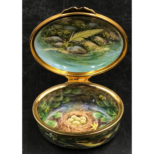 252 - A limited edition Moorcroft enamel box entitled 'Yellow Wagtail' by T Hallam for Enamels numbered 30... 