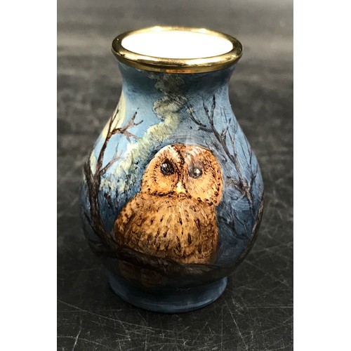 253 - A limited edition Moorcroft miniature baluster vase by Terry Halloran, entitled 'Tawny Owl' numbered... 