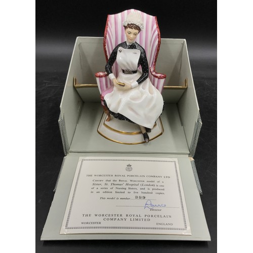 256 - A limited edition Royal Worcester figure from the Nursing Sisters Series ' Sister, Nightingale train... 