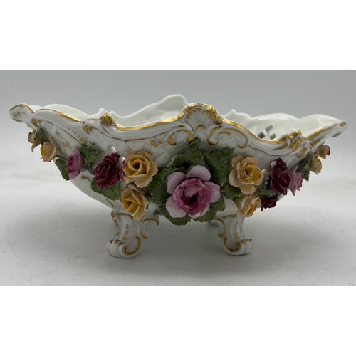 259 - Continental porcelain basket with floral and gilt decoration. 24 x 16cm.