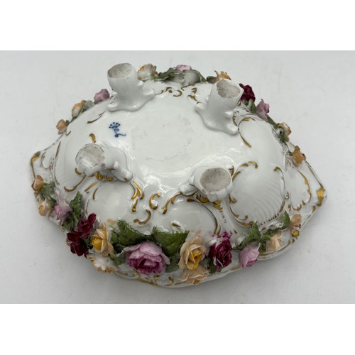 259 - Continental porcelain basket with floral and gilt decoration. 24 x 16cm.