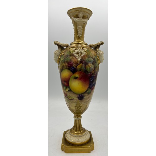 260 - Royal Worcester fruit painted vase signed T. Lockyer puce mark. 28cm h.