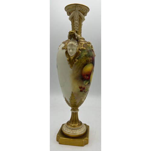 260 - Royal Worcester fruit painted vase signed T. Lockyer puce mark. 28cm h.