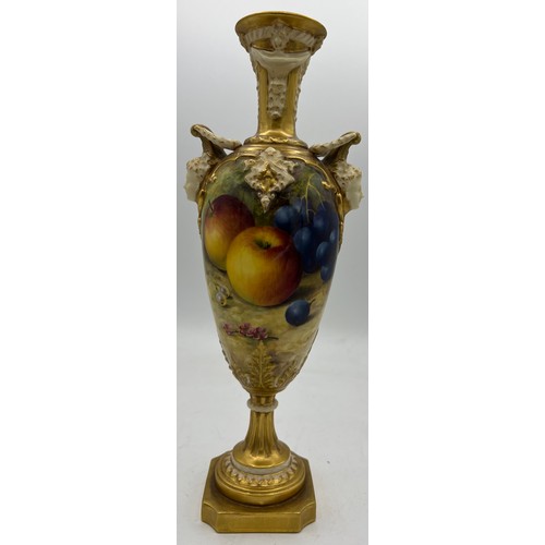 261 - Royal Worcester fruit painted vase signed R. Sebright, height 28cm. Puce mark to base.