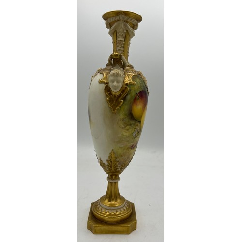 261 - Royal Worcester fruit painted vase signed R. Sebright, height 28cm. Puce mark to base.