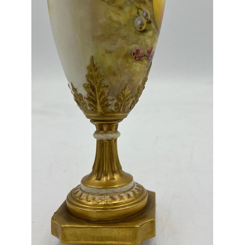 261 - Royal Worcester fruit painted vase signed R. Sebright, height 28cm. Puce mark to base.