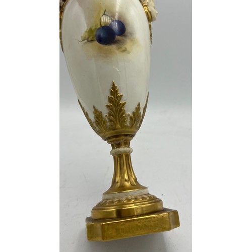 261 - Royal Worcester fruit painted vase signed R. Sebright, height 28cm. Puce mark to base.