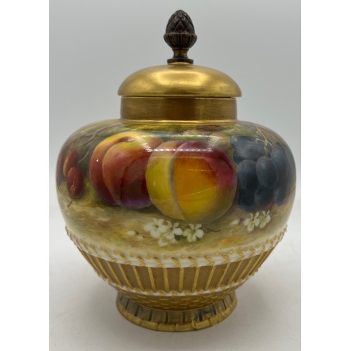 262 - Royal Worcester fruit painted vase and lid signed Ricketts. Approximately 18cm h.